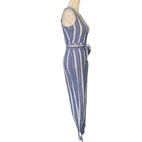 Tularosa Reese Striped V-Neck Button Back Striped Jumpsuit Blue White Size Small - Picture 2 of 10